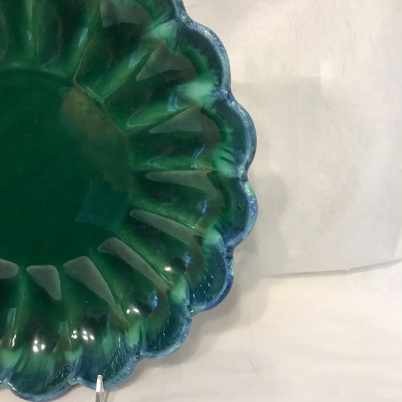 Haeger Mid Century Aqua and Green Dripware Pottery Platter - Picture 3 of 5